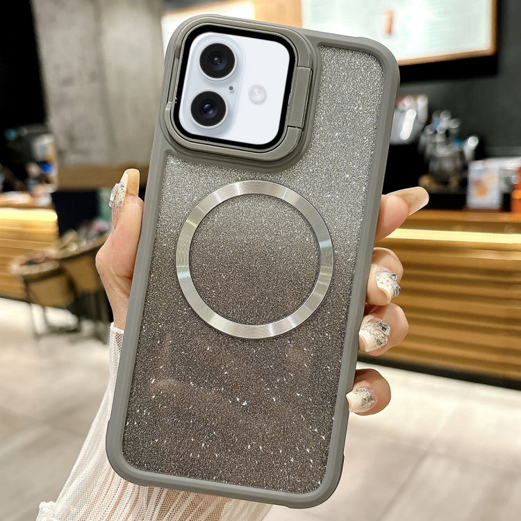 For iPhone 16 Plus CD-grain Gradient Glitter Magsafe Acrylic Hybrid TPU Phone Case