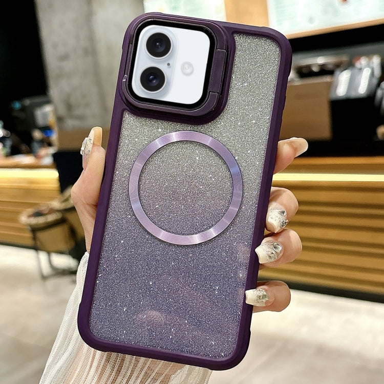For iPhone 16 Plus CD-grain Gradient Glitter Magsafe Acrylic Hybrid TPU Phone Case