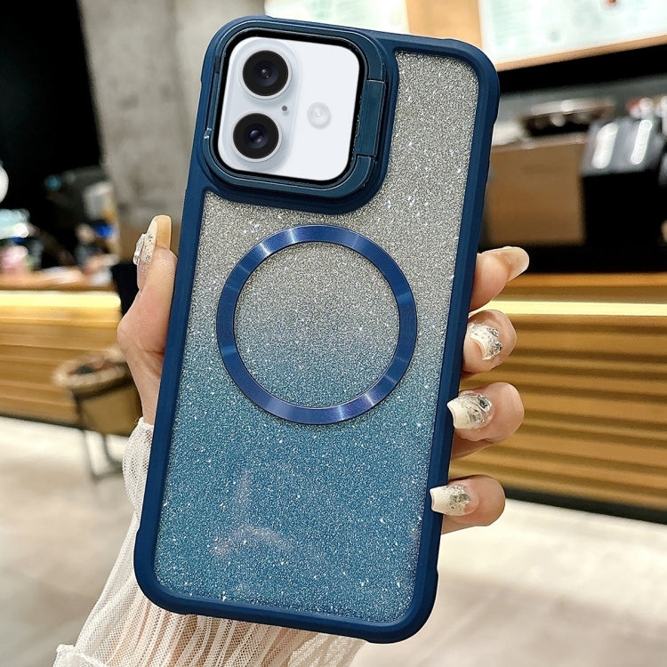 For iPhone 16 CD-grain Gradient Glitter Magsafe Acrylic Hybrid TPU Phone Case