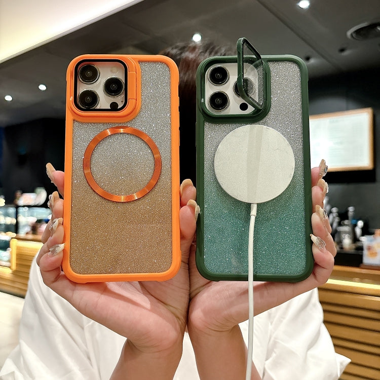 For iPhone 11 Pro Max CD-grain Gradient Glitter Magsafe Acrylic Hybrid TPU Phone Case