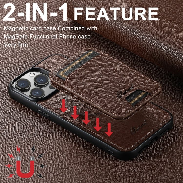 For iPhone 12 Suteni H18 Cross Grain MagSafe Wallet Leather Phone Case