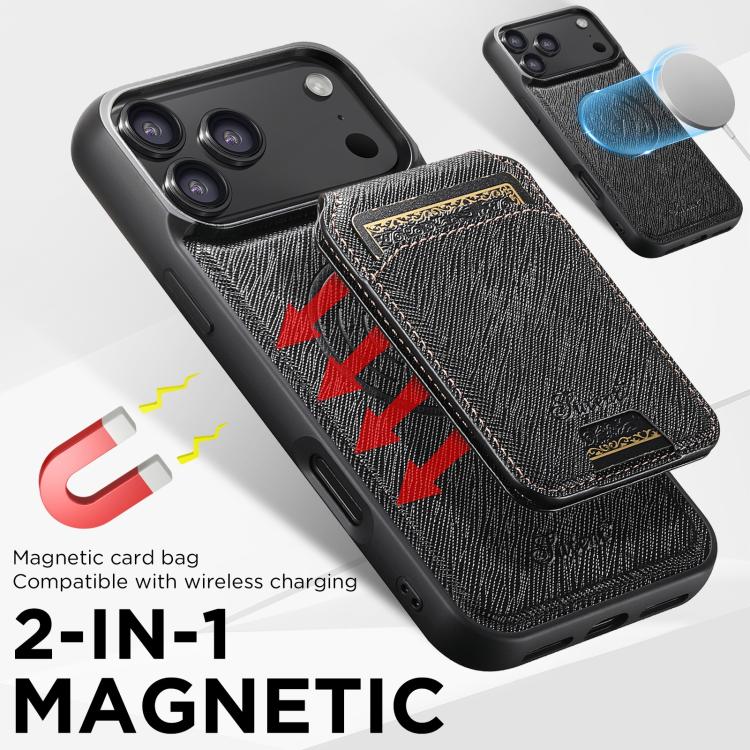 For iPhone 17 Pro Suteni H18 Cross Grain MagSafe Wallet Leather Phone Case
