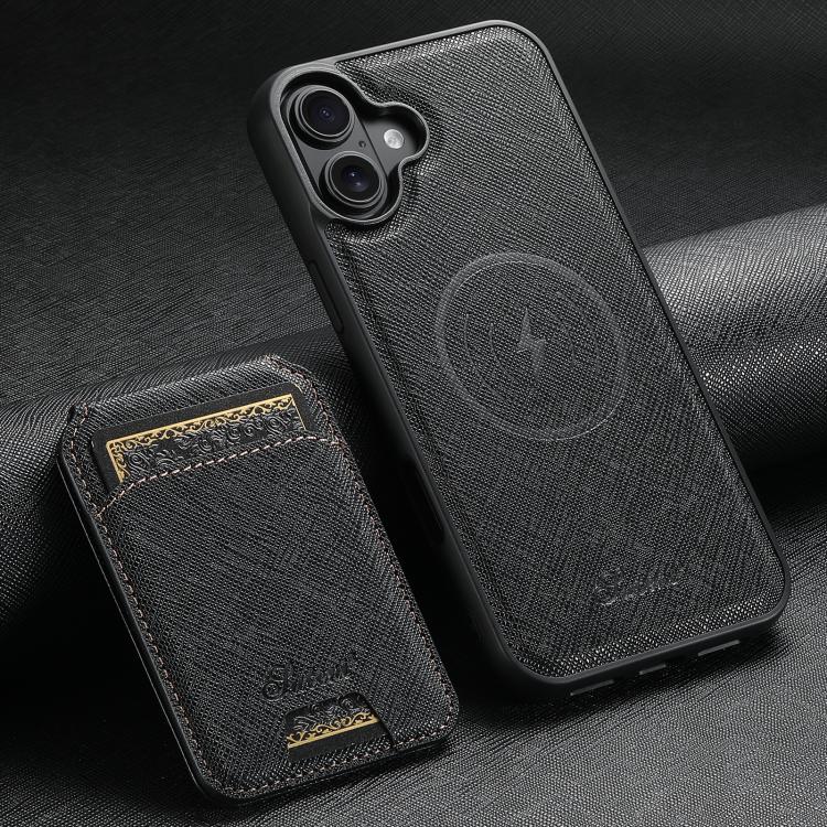 For iPhone 17 Suteni H18 Cross Grain MagSafe Wallet Leather Phone Case