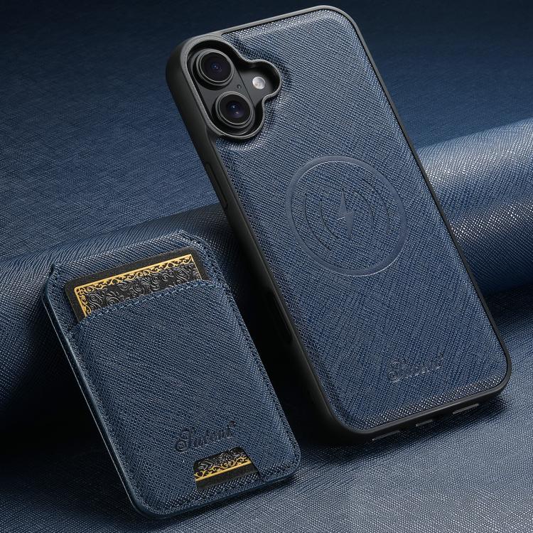 For iPhone 17 Suteni H18 Cross Grain MagSafe Wallet Leather Phone Case