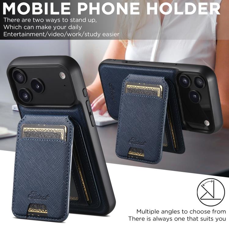 For iPhone 17 Suteni H18 Cross Grain MagSafe Wallet Leather Phone Case