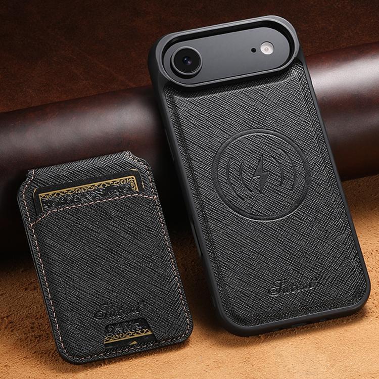 For iPhone Air Suteni H18 Cross Grain MagSafe Wallet Leather Phone Case