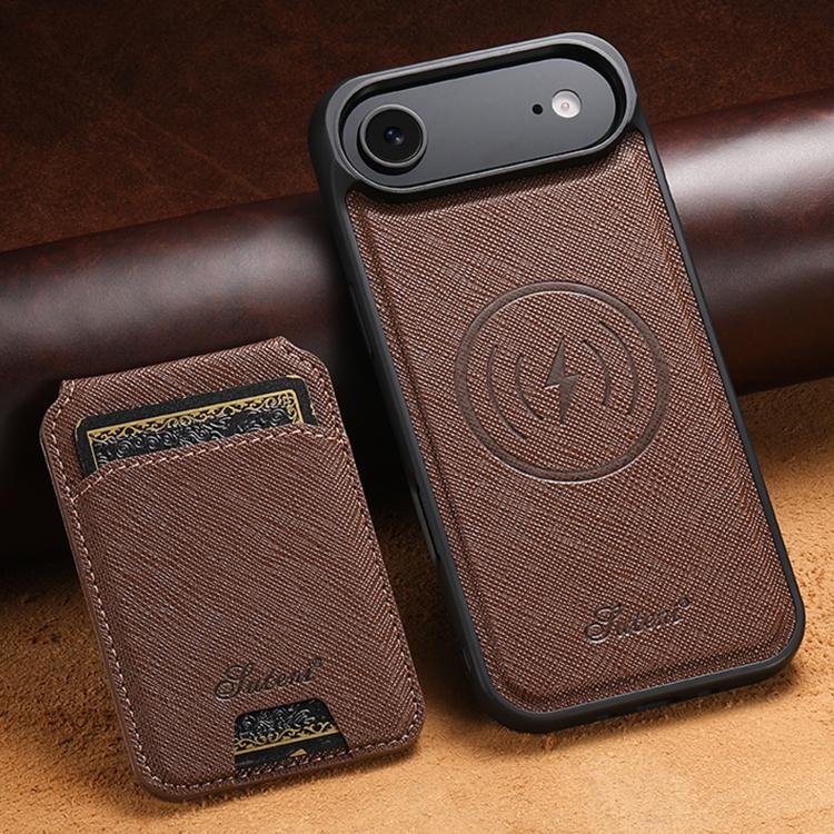 For iPhone Air Suteni H18 Cross Grain MagSafe Wallet Leather Phone Case