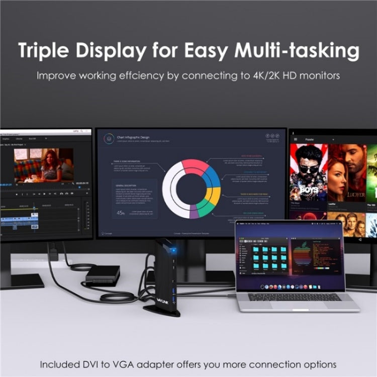 WAVLINK UG39PD1 13 in 1 Type-C Triple Monitors 4K HD Docking Station, Plug:AU Plug