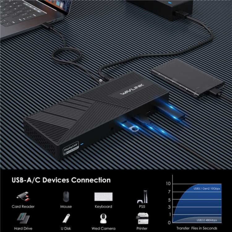 WAVLINK UG69PD25 Pro 100W PD Charging Triple 4K Display Laptop Docking Station, Plug:EU Plug