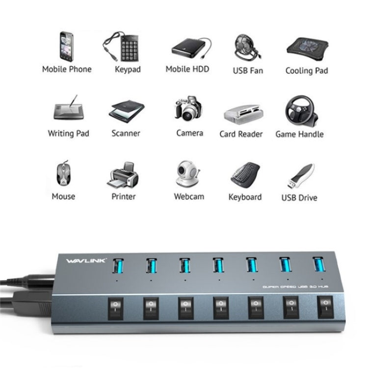 WAVLINK UH3076 5Gbps 7-port USB 3.0 Hub with Independent Switch and LED Indicator