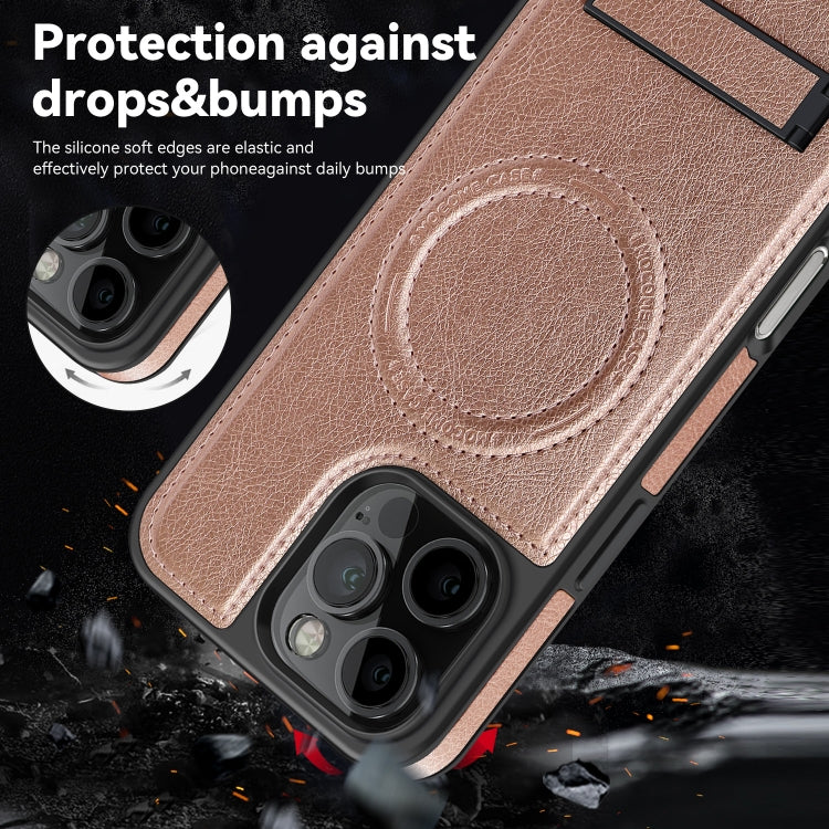 For iPhone 16 Pro Max Multi-function Holder MagSafe PU Phone Case