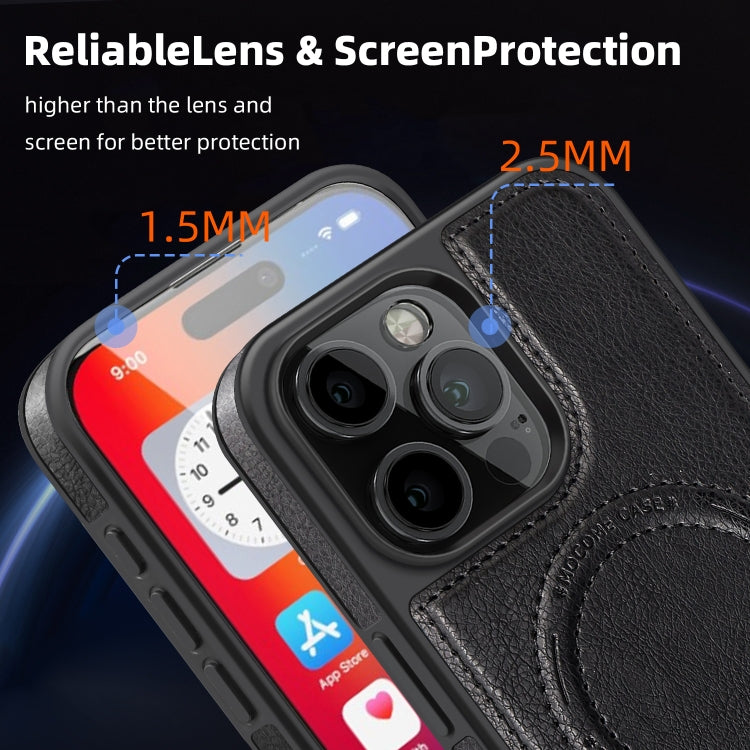 For iPhone 16 Pro Max Multi-function Holder MagSafe PU Phone Case