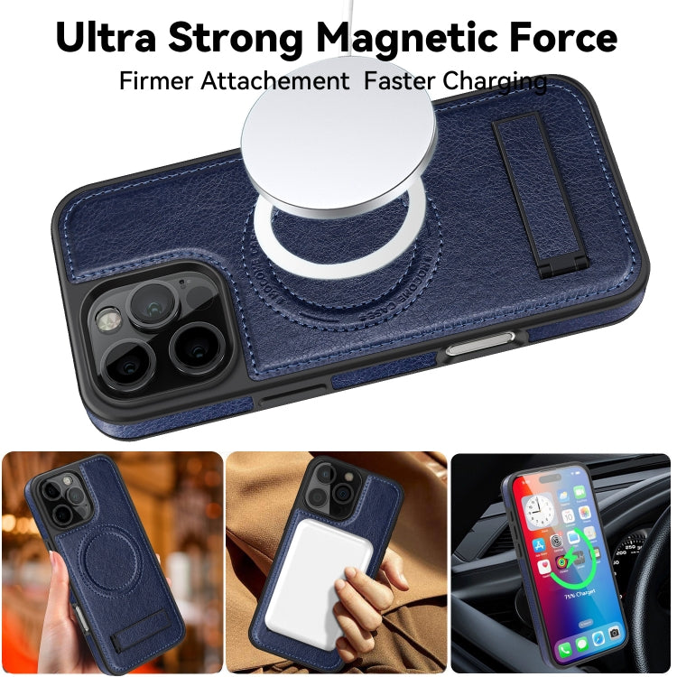 For iPhone 16 Pro Max Multi-function Holder MagSafe PU Phone Case