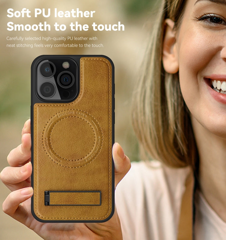 For iPhone 16 Pro Multi-function Holder MagSafe PU Phone Case