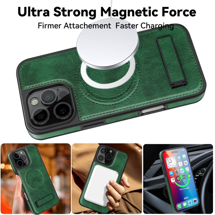 For iPhone 16 Pro Multi-function Holder MagSafe PU Phone Case