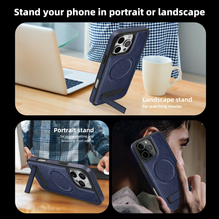 For iPhone 16 Pro Multi-function Holder MagSafe PU Phone Case