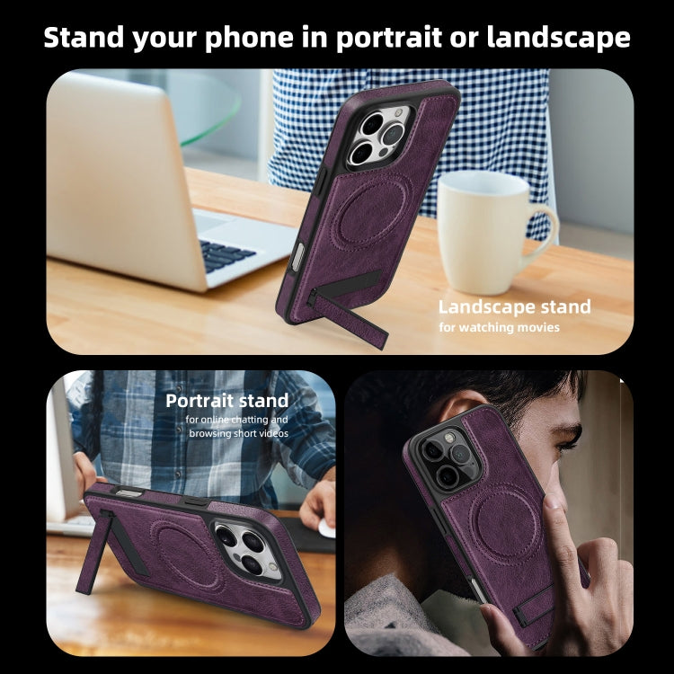 For iPhone 16 Plus Multi-function Holder MagSafe PU Phone Case