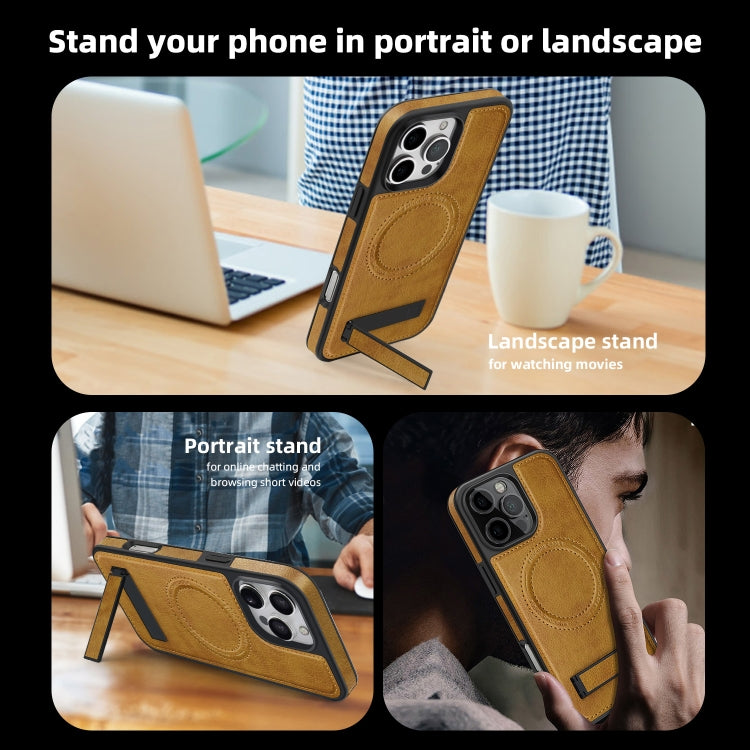 For iPhone 16 Plus Multi-function Holder MagSafe PU Phone Case