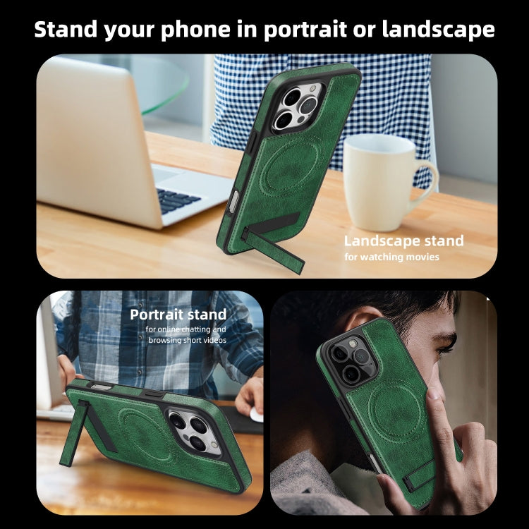 For iPhone 16 Plus Multi-function Holder MagSafe PU Phone Case