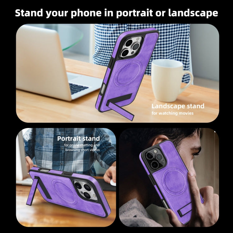 For iPhone 16 Plus Multi-function Holder MagSafe PU Phone Case