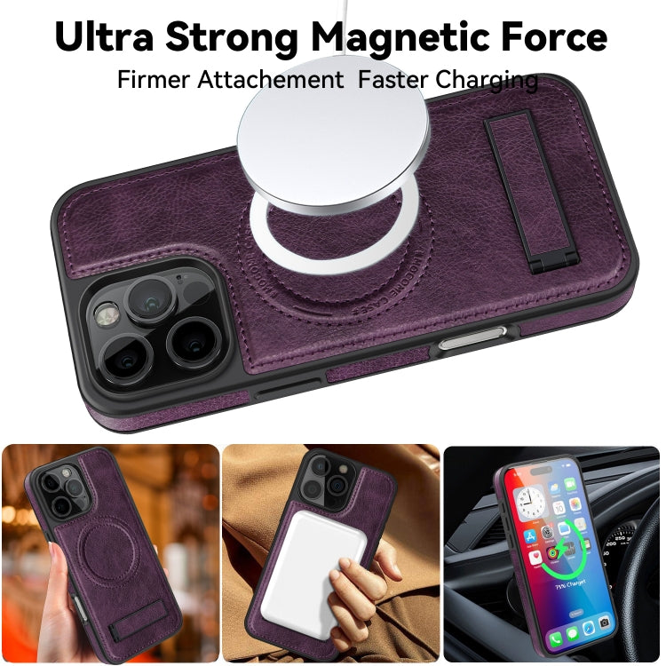 For iPhone 16 Multi-function Holder MagSafe PU Phone Case