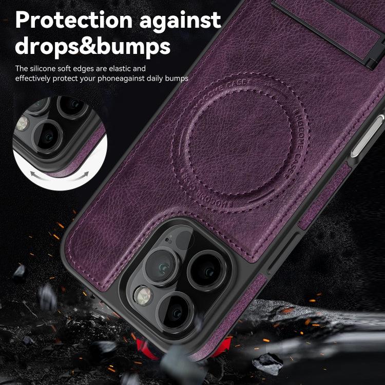 For iPhone 16 Multi-function Holder MagSafe PU Phone Case