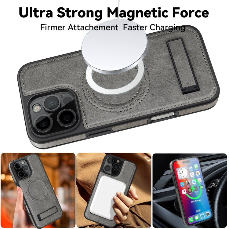 For iPhone 16 Multi-function Holder MagSafe PU Phone Case