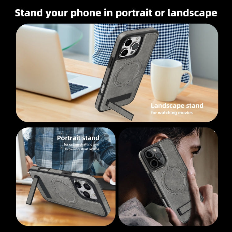 For iPhone 16 Multi-function Holder MagSafe PU Phone Case