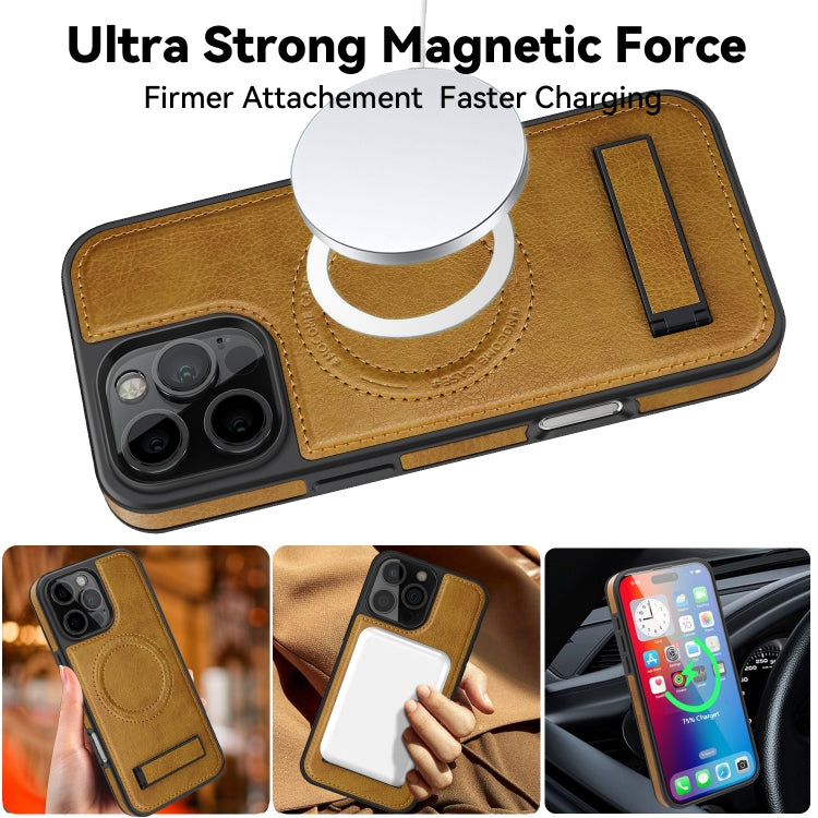 For iPhone 16 Multi-function Holder MagSafe PU Phone Case