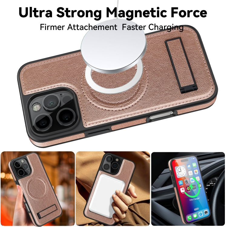 For iPhone 16 Multi-function Holder MagSafe PU Phone Case