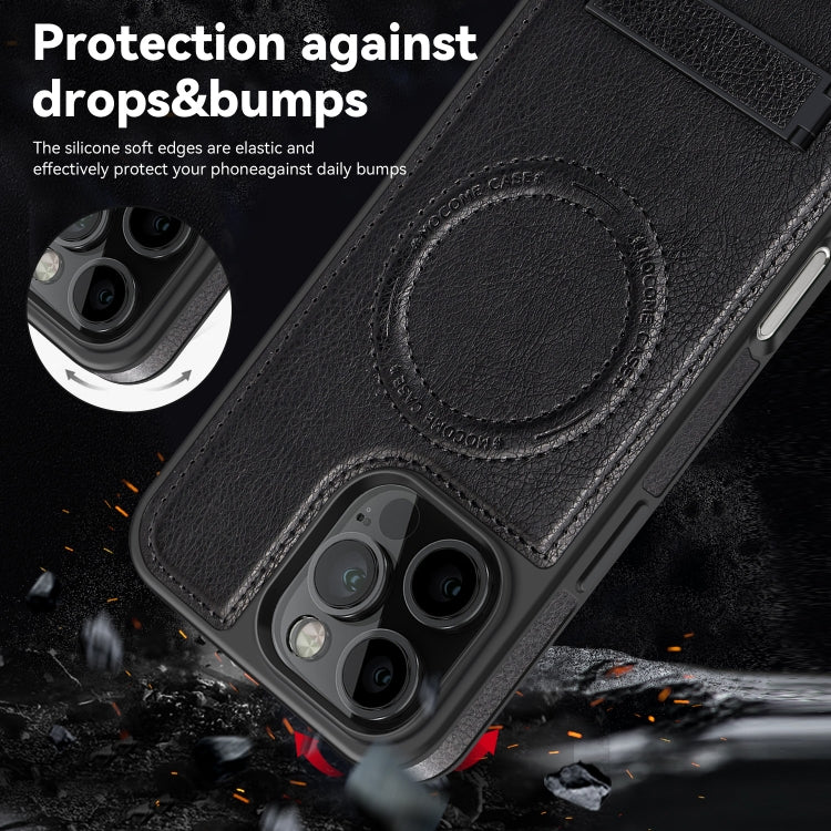 For iPhone 16 Multi-function Holder MagSafe PU Phone Case