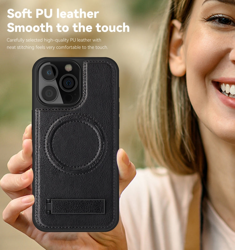 For iPhone 16 Multi-function Holder MagSafe PU Phone Case