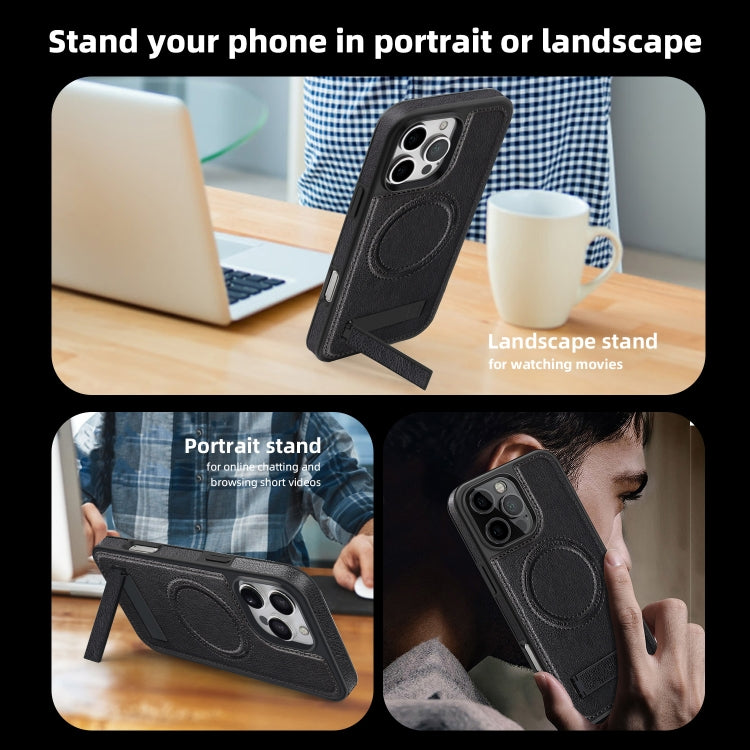 For iPhone 16 Multi-function Holder MagSafe PU Phone Case
