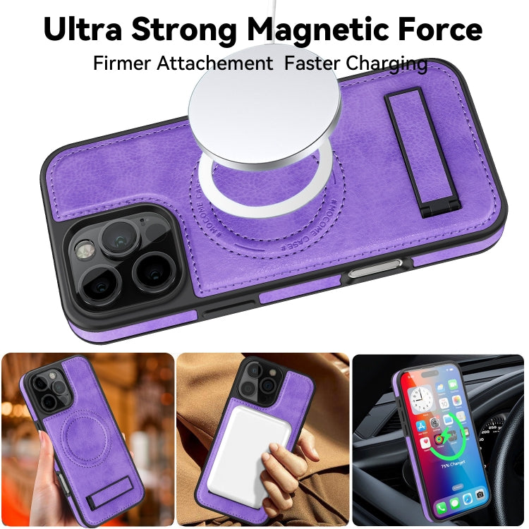 For iPhone 16 Multi-function Holder MagSafe PU Phone Case