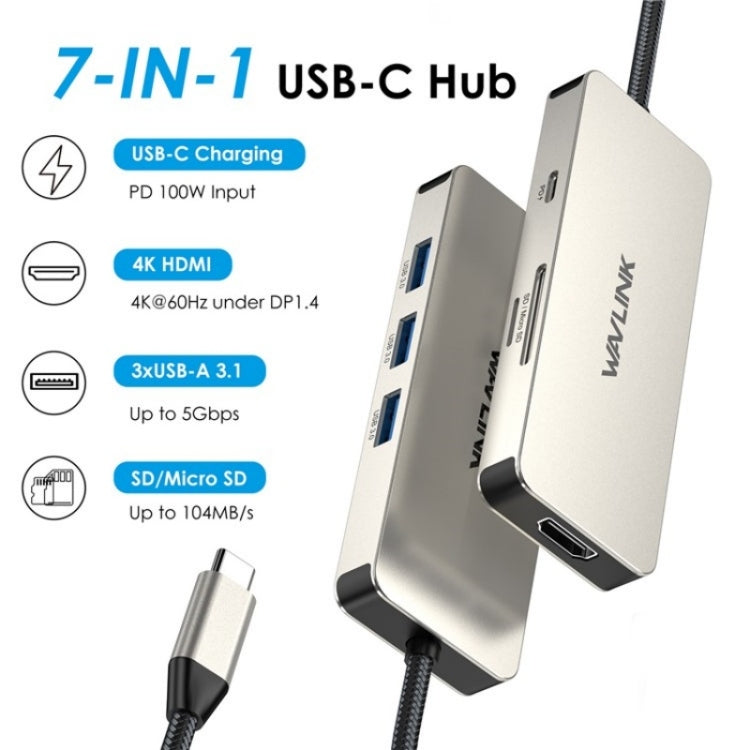 WAVLINK UHP3416 7-in-1 PD100W Charging SD / TF Card Reader 4K HD Type-C Docking Station