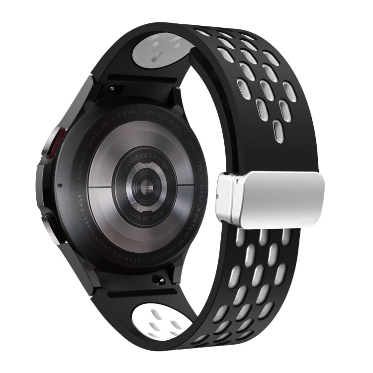 For Samsung Galaxy Watch 7 40 / 44mm Two Color Magnetic Folding Silver Buckle Silicone Watch Band
