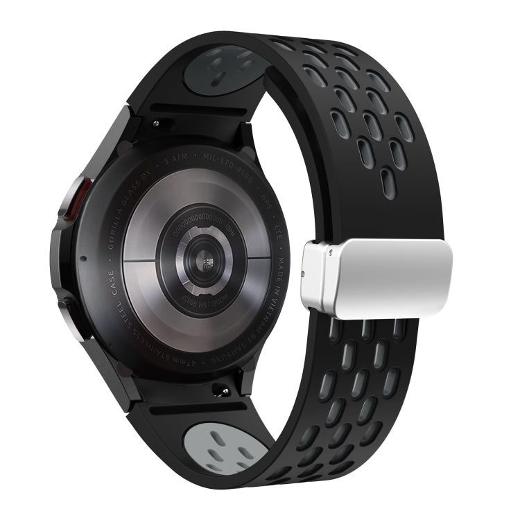 For Samsung Galaxy Watch 7 40 / 44mm Two Color Magnetic Folding Silver Buckle Silicone Watch Band