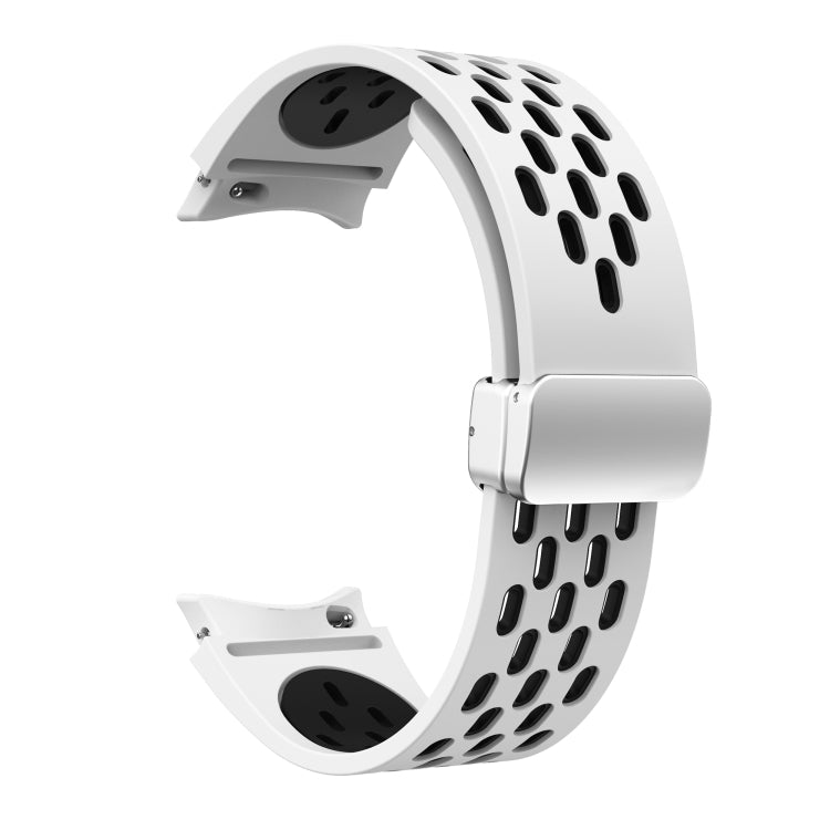 For Samsung Galaxy Watch 5 Pro 45mm Two Color Magnetic Folding Silver Buckle Silicone Watch Band