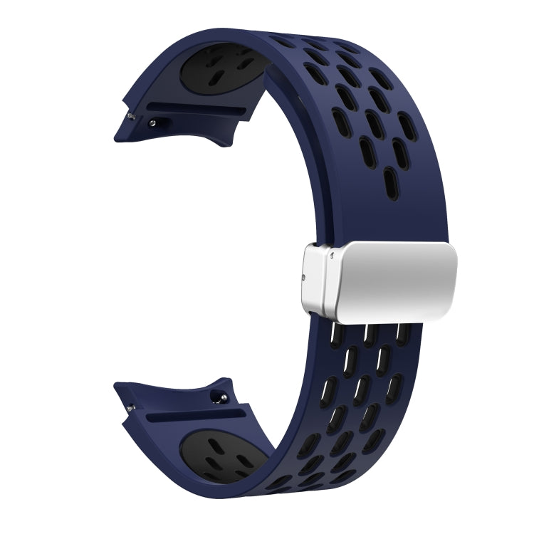For Samsung Galaxy Watch 4 Classic 42 / 46mm Two Color Magnetic Folding Silver Buckle Silicone Watch Band