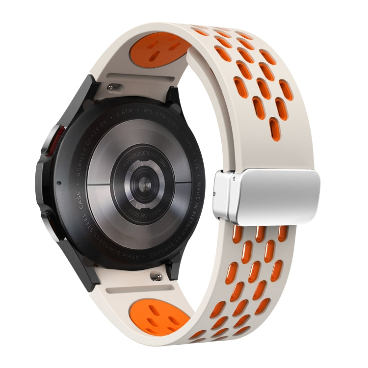 For Samsung Galaxy Watch 42mm Two Color Magnetic Folding Silver Buckle Silicone Watch Band
