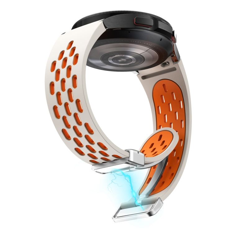 For Samsung Galaxy Watch 42mm Two Color Magnetic Folding Silver Buckle Silicone Watch Band