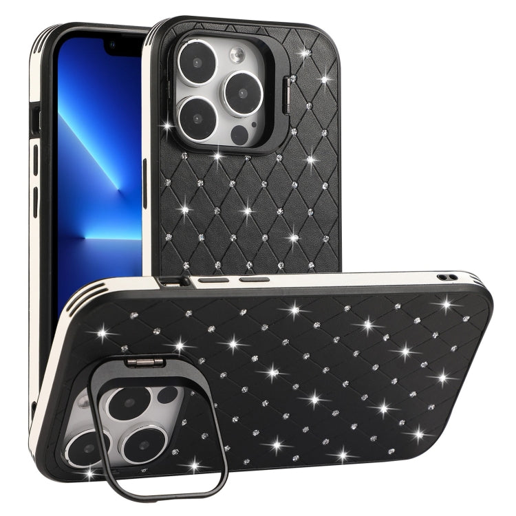 For iPhone 13 Pro Starry Bling Diamonds Lens Holder Phone Case
