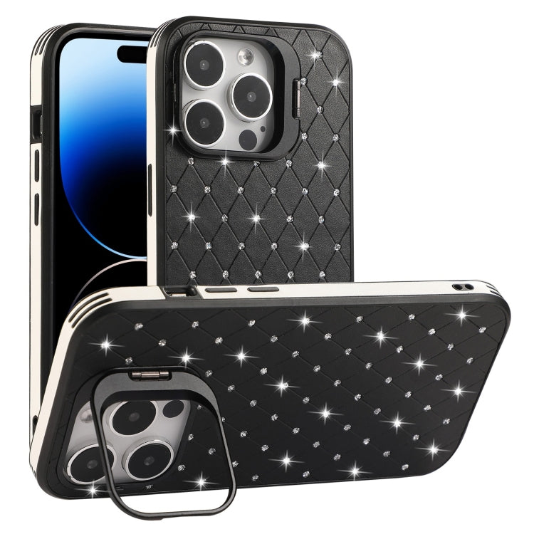 For iPhone 14 Pro Starry Bling Diamonds Lens Holder Phone Case
