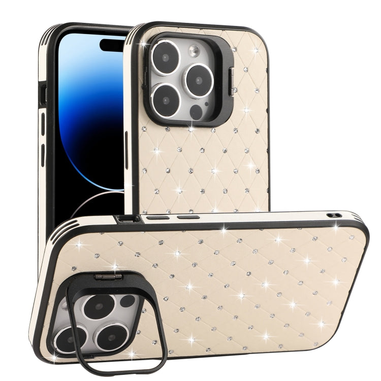 For iPhone 14 Pro Starry Bling Diamonds Lens Holder Phone Case