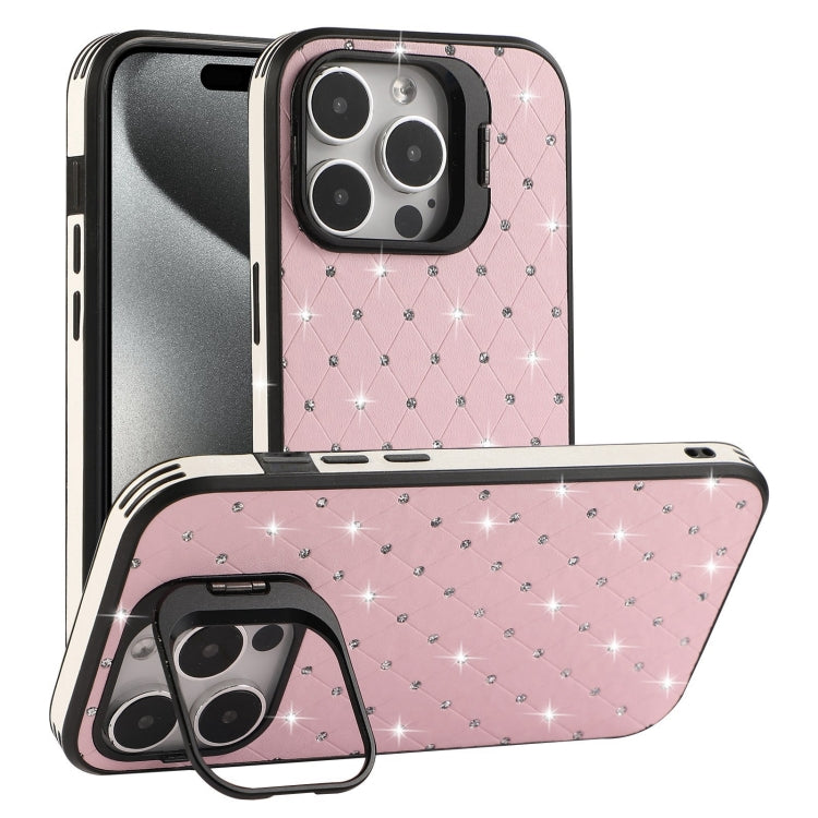 For iPhone 15 Pro Starry Bling Diamonds Lens Holder Phone Case