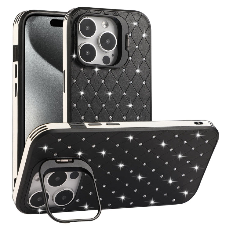 For iPhone 15 Pro Starry Bling Diamonds Lens Holder Phone Case