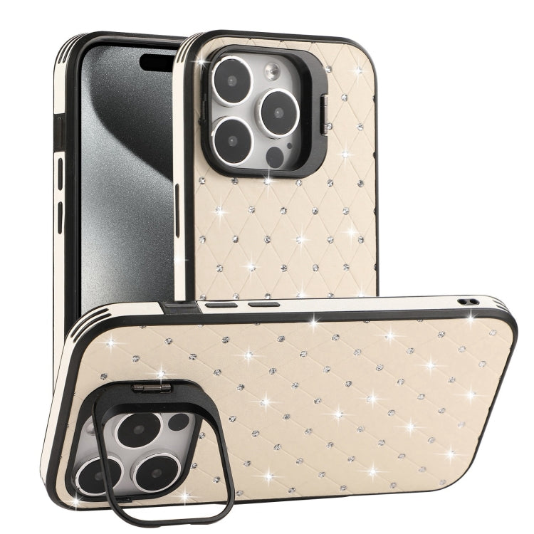 For iPhone 15 Pro Starry Bling Diamonds Lens Holder Phone Case