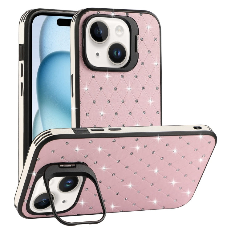 For iPhone 15 Starry Bling Diamonds Lens Holder Phone Case