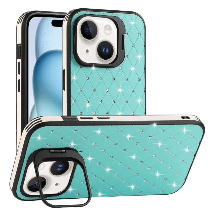 For iPhone 15 Starry Bling Diamonds Lens Holder Phone Case