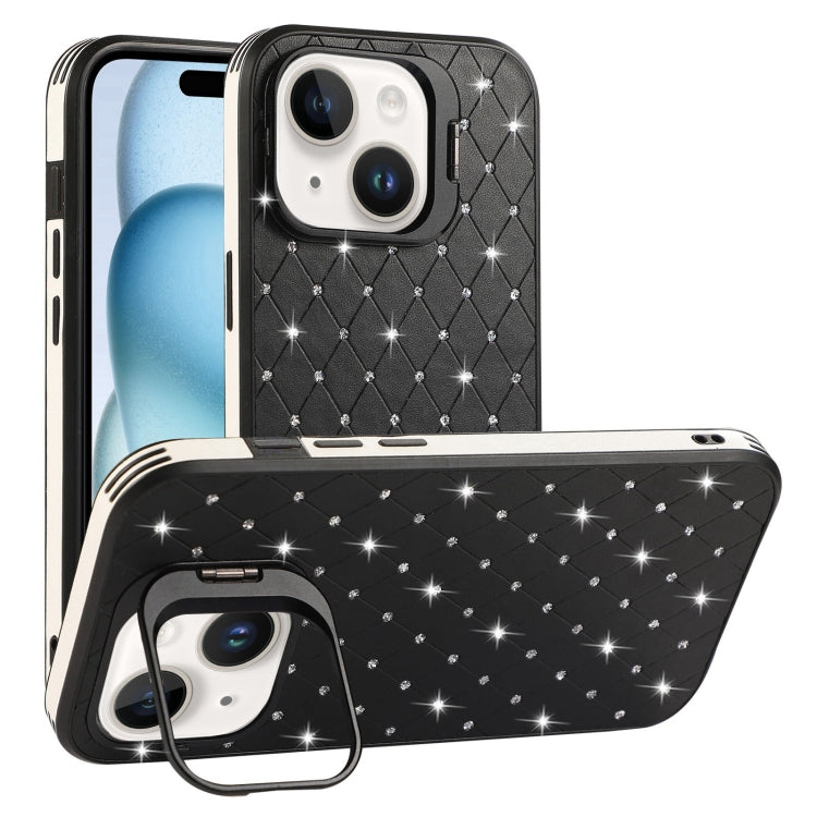 For iPhone 15 Starry Bling Diamonds Lens Holder Phone Case